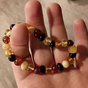 Chunky unisex 7.5 inch Multi Colored Genuine Baltic Amber stretch bead bracelet
